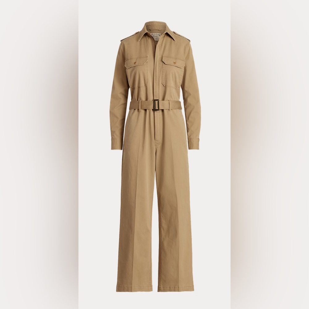 Polo Ralph Lauren NWOT Tan Cotton Twill Belted Utility Jumpsuit (Size 2) - Picture 4 of 7